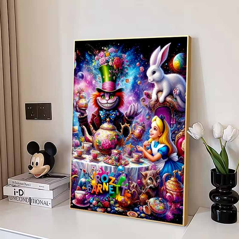 Disney 5D DIY Diamond Painting Alice in Wonderland Mad Hatter Tea Party Psychedelic Illustration Embroidered Mosaic Cross Stitch Home Decor Gift Craft