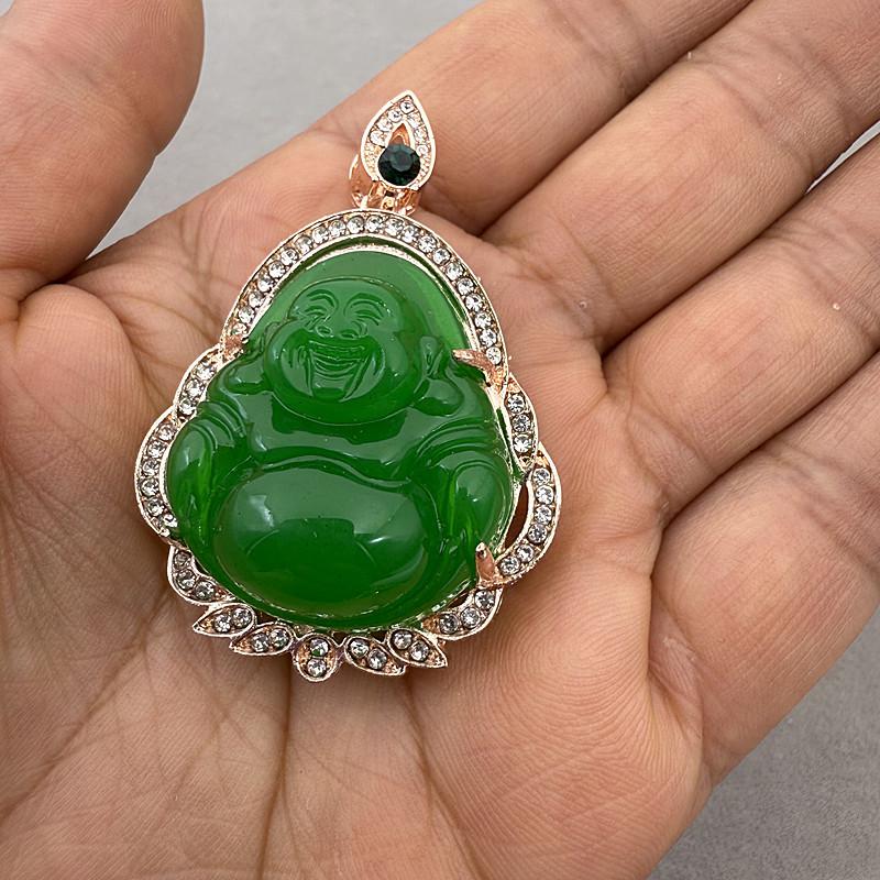 Faux Chalcedony Maitreya Buddha Pendant Necklace - Colorful Unisex Design