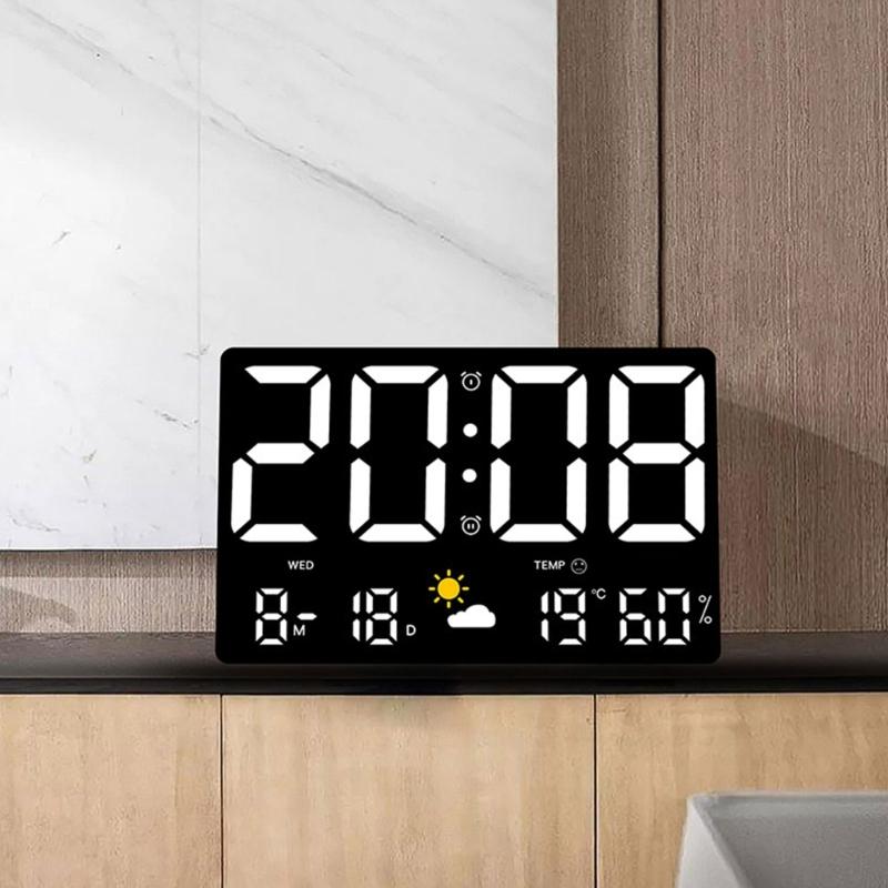 Large Digital LED Wall Desk Clock Calendar with Alarms,Temperature Thermometer for Bedroom Room Table