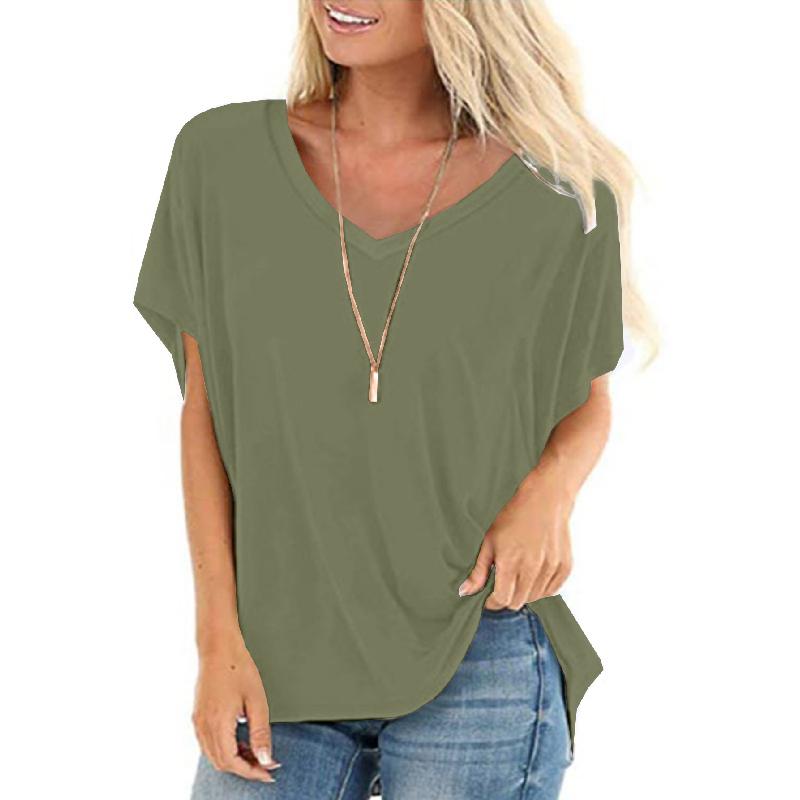 2026 Women's Loose Solid Color V-Neck Casual Summer T-Shirt