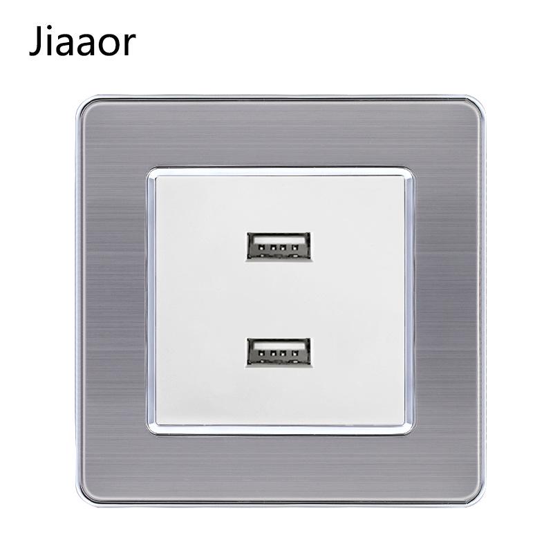 Padrão Europeu Tipo 86 Painel de Interruptor e Tomada de Parede Duplo em Aço Inoxidável com USB-C, Estilo Alemão, Montagem de Parede Embutida.