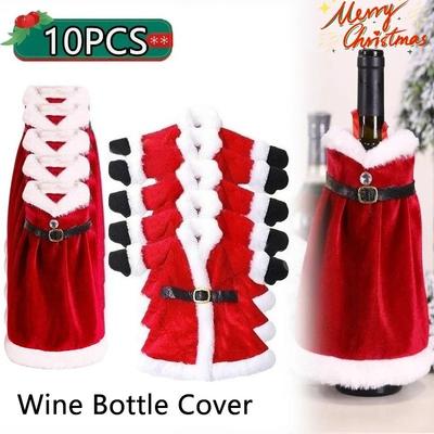 10 STÜCKE Weihnachten Rotes Kleid Flaschenset Weihnachtsgeschenktüten Halter Dropshipping Staub Neujahrsgeschenk Weihnachtsdekoration Für Zuhause