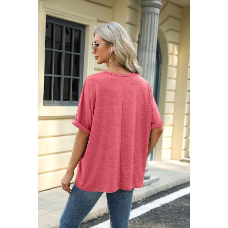 New Summer Women T-shirt Solid Color Round Neck Short Sleeve Loose T-shirt Tops