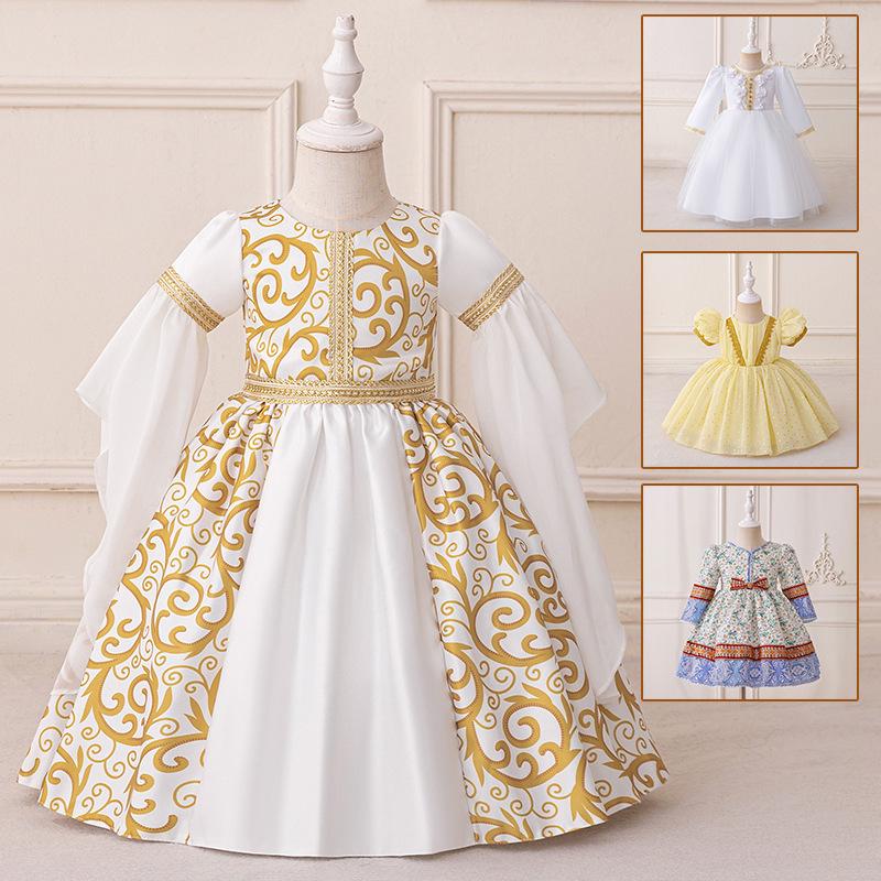 Abito da damigella ricamato a maniche lunghe - Abito da principessa formale per bambini piccoli e medi