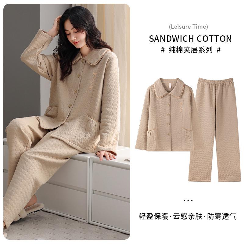 Pajamas Women'S Autumn And Winter Warm Air Cotton Interlayer Thickened Women'S Spring And Autumn Cotton Long-Sleeved Loungewear