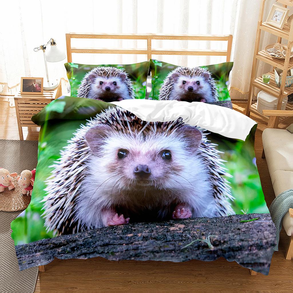 Hedgehog Duvet Cover Set Cute Cute Animal Polyester Comforter Cover King Queen Size for Kid Boy Girl Bedding Set with Pillowcase