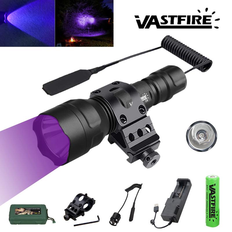 LED Flashlight Hunting UV 395NM/Blue Light Torch Professional Tactical Night Scout Light Set Fish Light USB Rechargeable Torch