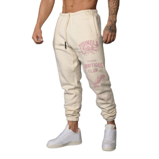 

Мужские спортивные брюки с эластичной талией на шнурке и карманами, свободные с принтом, с манжетой до щиколотки M бежевый