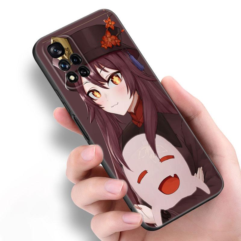 Hu Tao Genshin Impact Black Silicone Phone Case For Xiaomi POCO X3 X4 NFC F5 M3 M4 M6 X5 X6 Pro F3 F4 GT 5G C55 C65 M5
