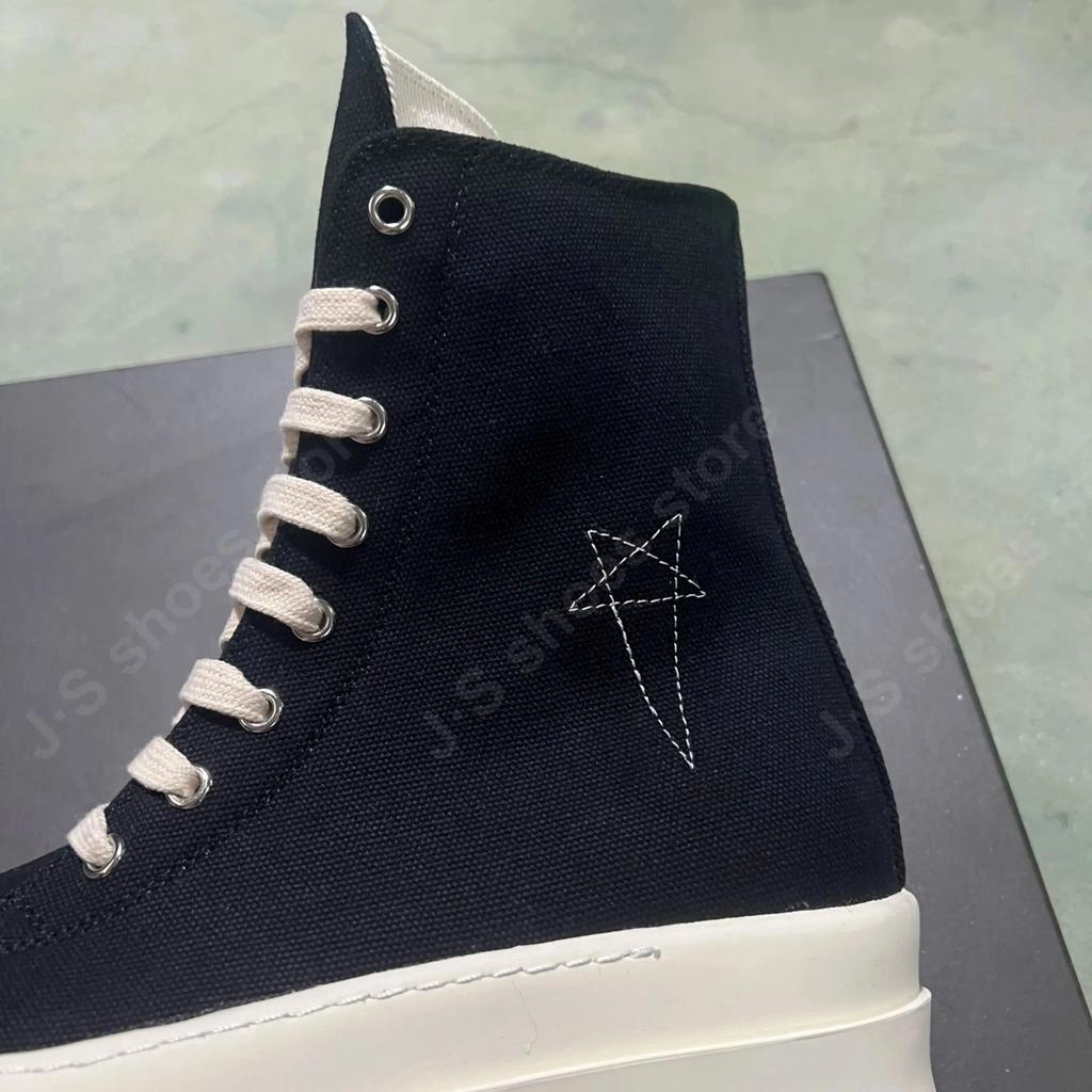 Ro Pentagram Herren Sneaker Damen Schwarzer Canvas Schuh Knöchelstiefel Schnürung Reißverschluss Plateau 6cm Dicke Sohle Hoher Schaft Freizeitschuhe Stiefel