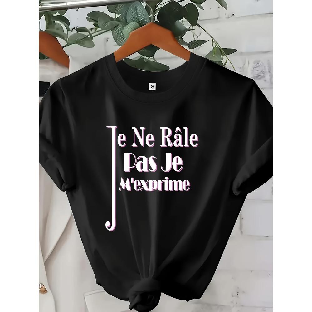 Women Casual White T-Shirt with French Quote exprime Harajuku Short Sleeve Clothes