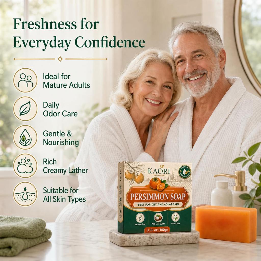 Persimmon Soap Bar for Dry and Aging Skin with Shea Butter Paraben Free Sulfate Free Gentle Cleansing 3 52 oz 100g Natural Ingredients