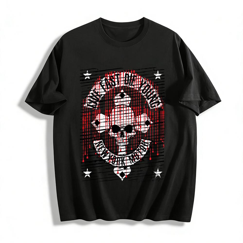 Live Fast Die Young New York Motor Skull Print Biker Style Tee Pure cotton T-shirt XXS