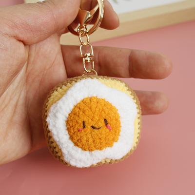 Mignonne Poupée Alimentaire Porte-clés Crocheté Poupée Œuf au Plat Tricotée Porte-clés pour Pendentif de Sac Drôle Poupée Sandwich Porte-clés Accessoires Personnalisés