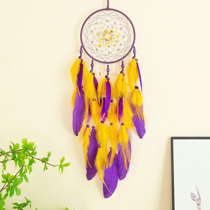

Nordic Dream Catcher Colorful Feathers Wind Chimes Bedroom Hanging Ornaments Wall Pendant Birthday Party Gifts Home Decorations фіолетовий