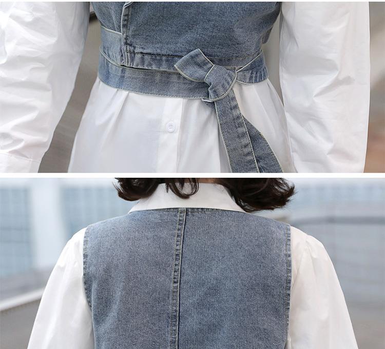Elegant 2025 Spring/Summer Two-Piece Set: Solid Shirt + Denim Vest