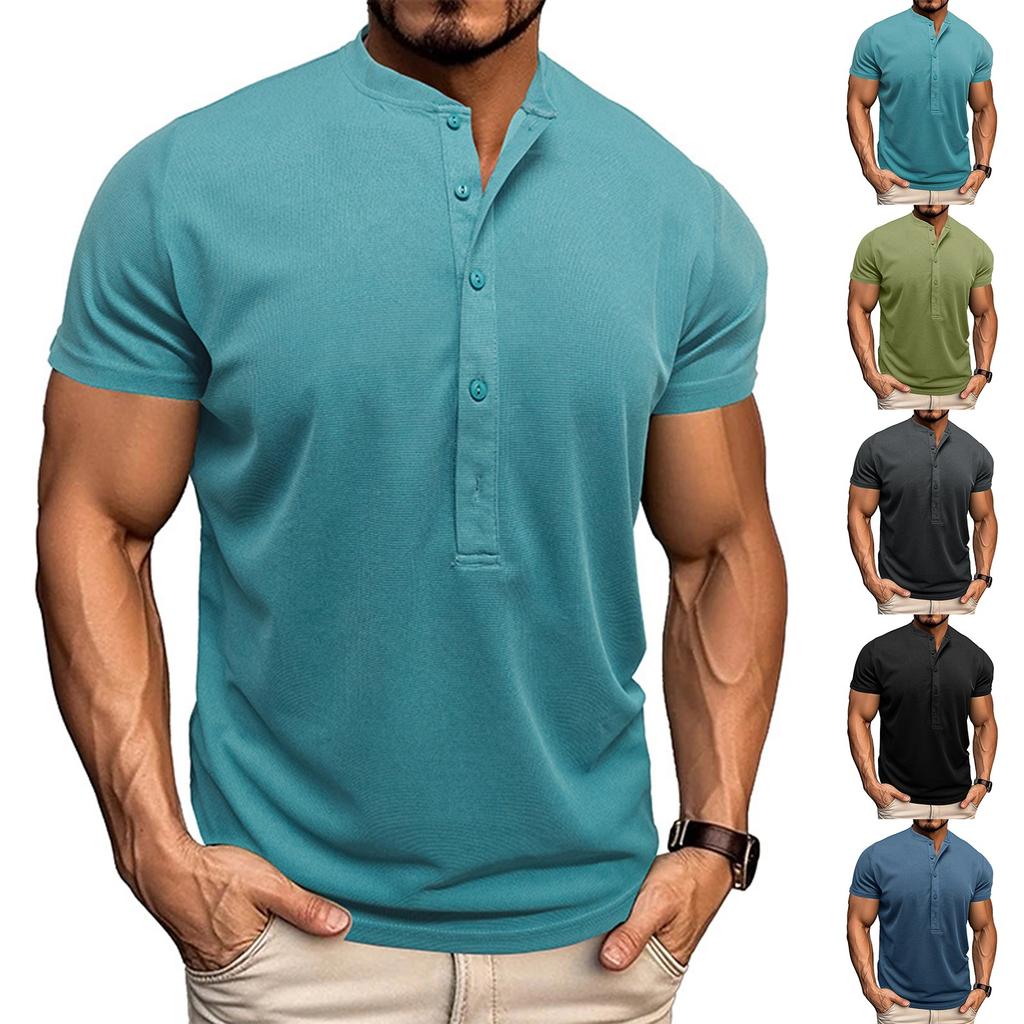 Men's Summer Solid Color Neck Short Sleeve Sports T-Shirt Tops