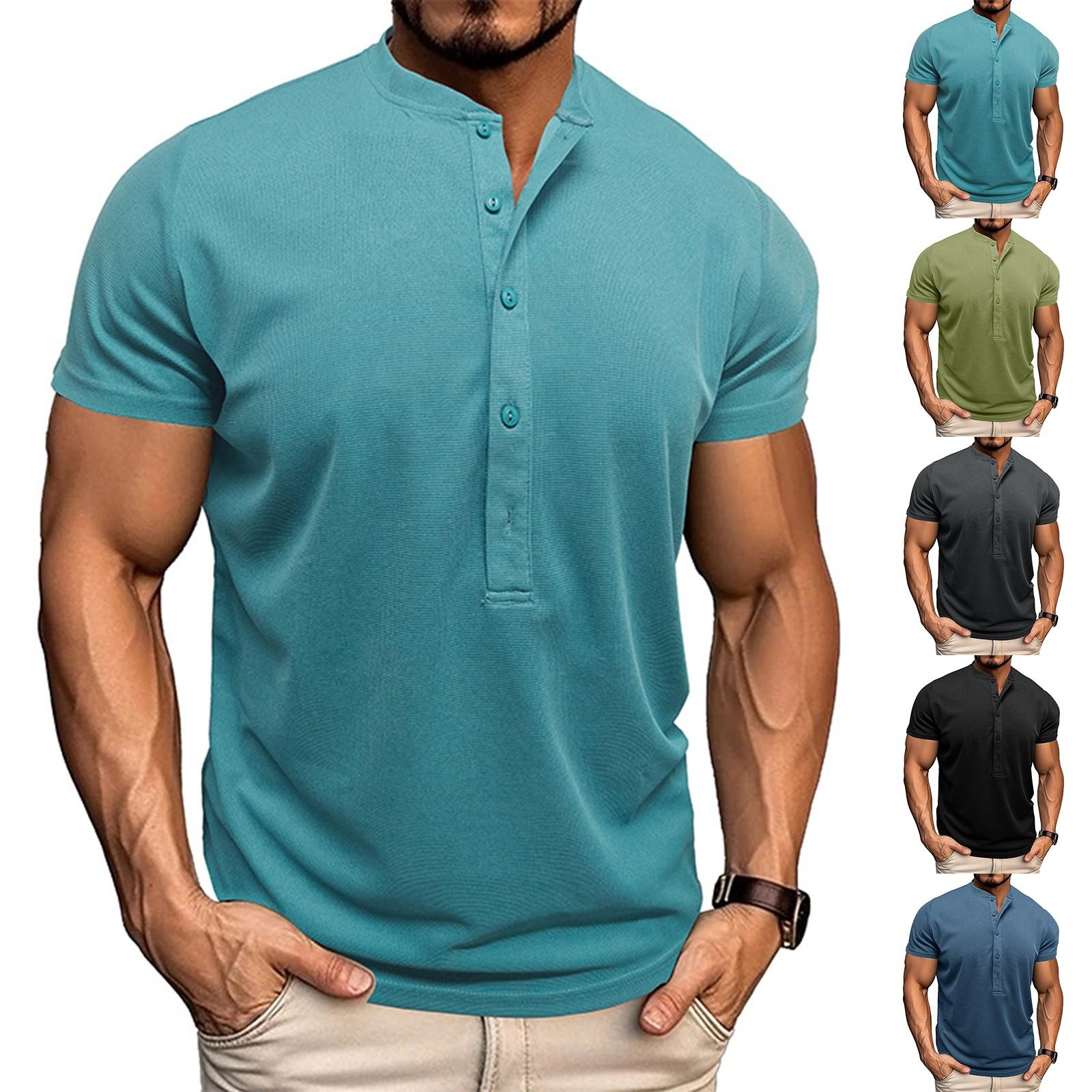 

Men s Summer Solid Color Neck Short Sleeve Sports T-Shirt Tops L чёрный