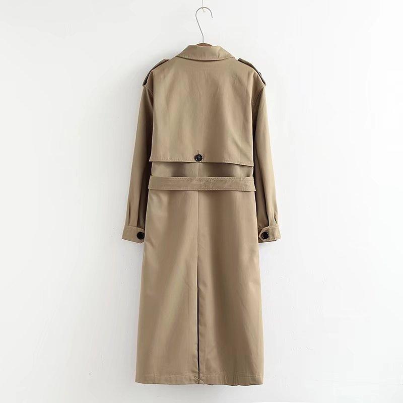 Women Casual Solid Color Double Breasted Outwear Fashion Sashes Office Coat Chic Epaulet Design Long Trench