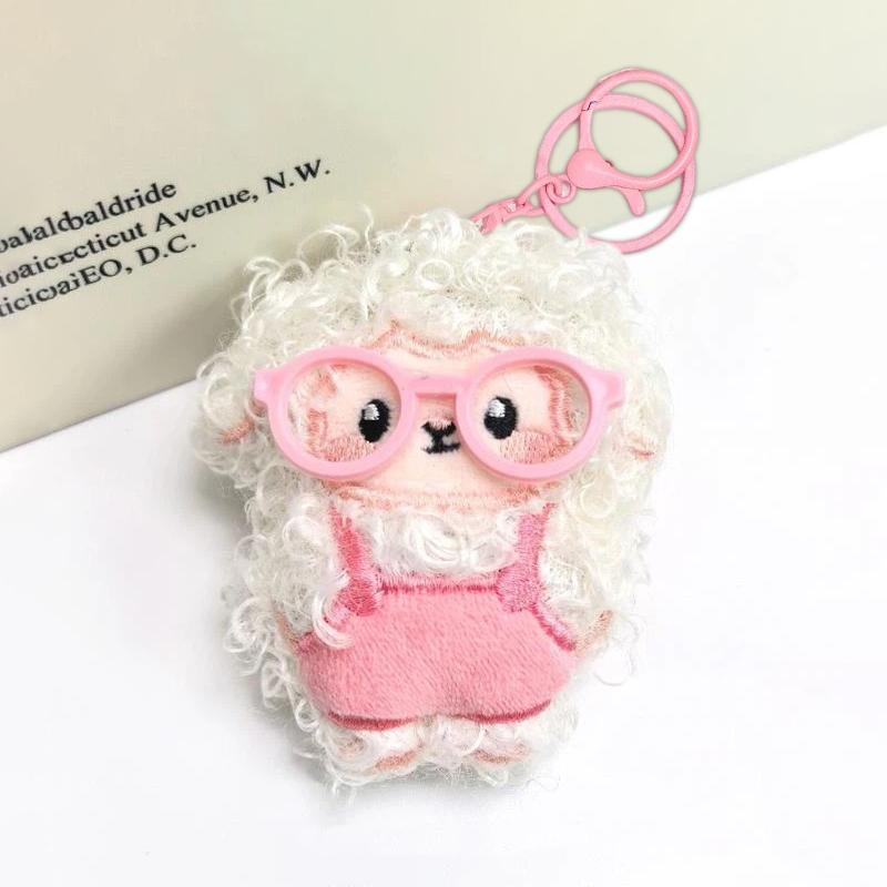 Fluffy Plush Sheep Keychain Soft Curly Fur Adorable Overalls Backpack Pendant Travel Souvenir Gift for Teen Girls