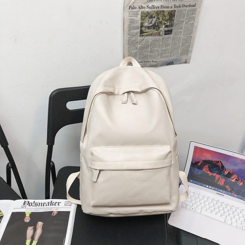 Pu Soft Leather Schoolbag Female Japanese College Students Leisure Travel Backpack Male Fashion Large Capacity Leisure Computer Backpack