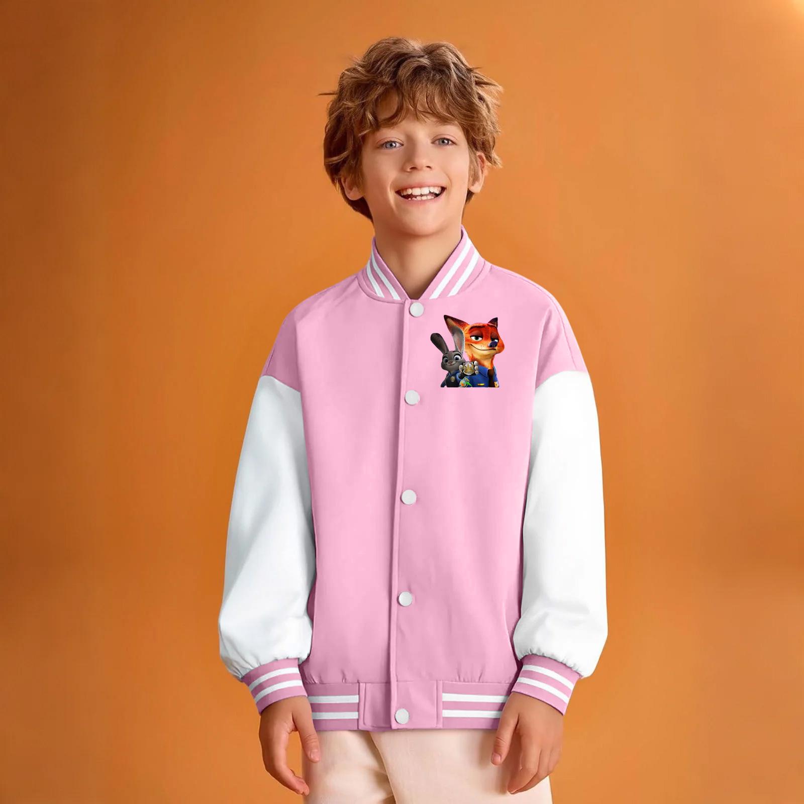 

Kids Fashionable Casual Long-Sleeved Hooded Print Jacket 140 рожевий