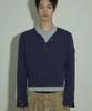LANARCHIVE [0105] Layered Henley Neck Long Sleeve - Navy