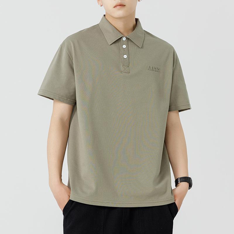 Polo Top Short-sleeved Mens Summer Latest American Heavy Steel Stamped Lapel T-shirt Top for Men