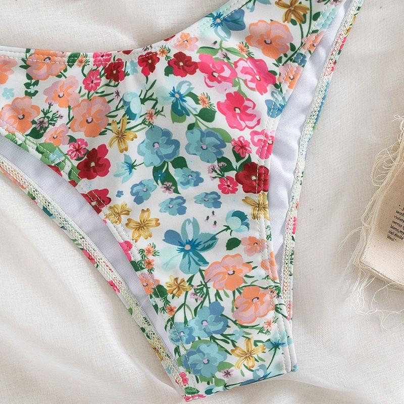 Floral Print Bandeau Bikini Set Off Shoulder Push Up Swimsuit Women Tube Top Bikinis Knot Swimwear Sexy Summer Bathing Suit