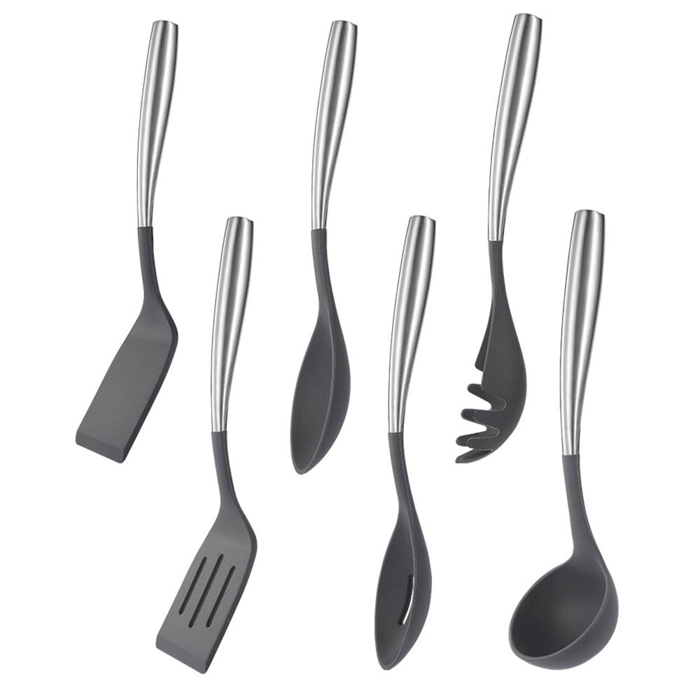 6Pcs Kitchen Cookware Silicone Kitchenware Non-stick Cooking Tools with Holder Spatula Spoon Ladle Egg Beaters Shovel Utensils Set