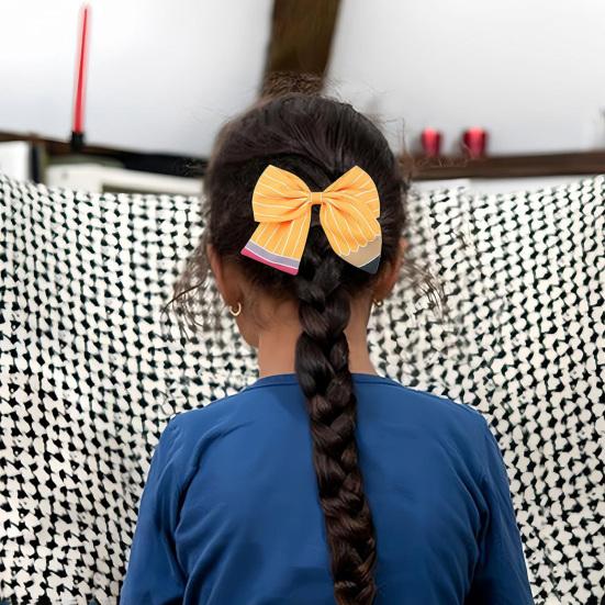 Women Hair Hoop Bright Yellow Pencil Design Bow Decor Hair Clip Back to School Student Teacher Hair Accessories