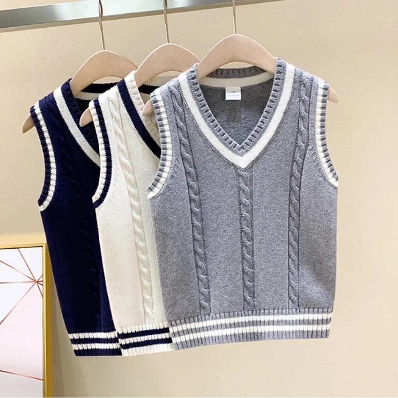 Children's Knitted Vest Spring and Autumn Models for Boys and Girls Pullover College Style Sweater Vest