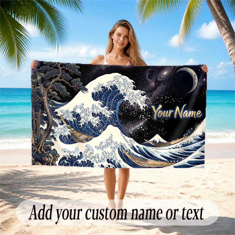 Octopus Sea Life Theme Soft Beach Towel Personalized Custom Name Text Towel Portable for Beach Pool Travel