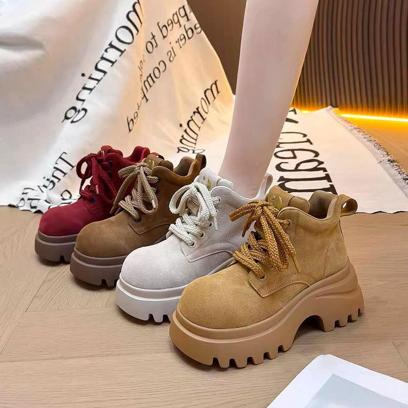 Retro Super Fire Thick-soled Heightening Martin Boots Women's Autumn New Rhubarb Boots British Versatile Short Boots