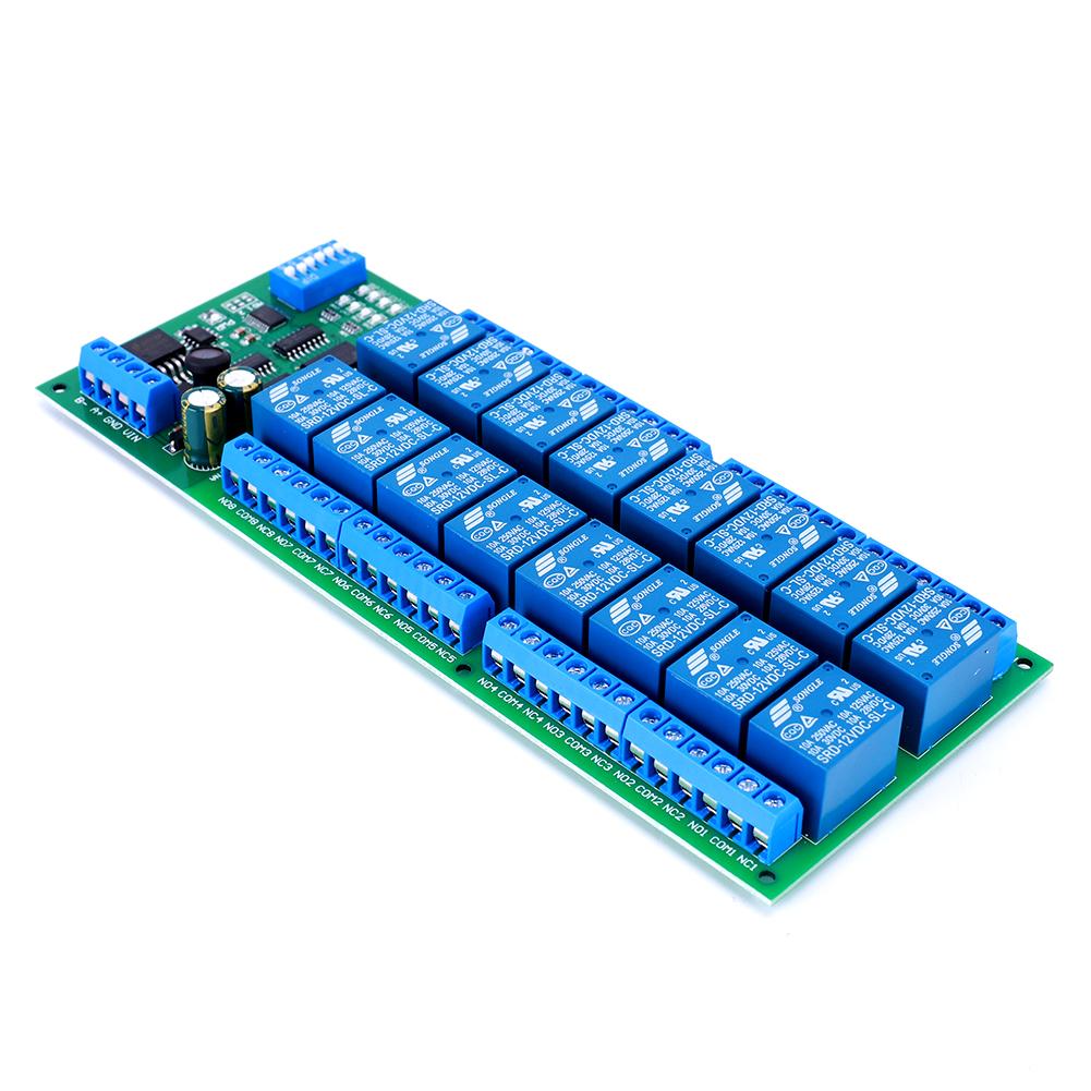 16 Channel DC 12V RS485 Relay Board RS485 Relay Module Switch Module for PLC PTZ Camera Motor LED