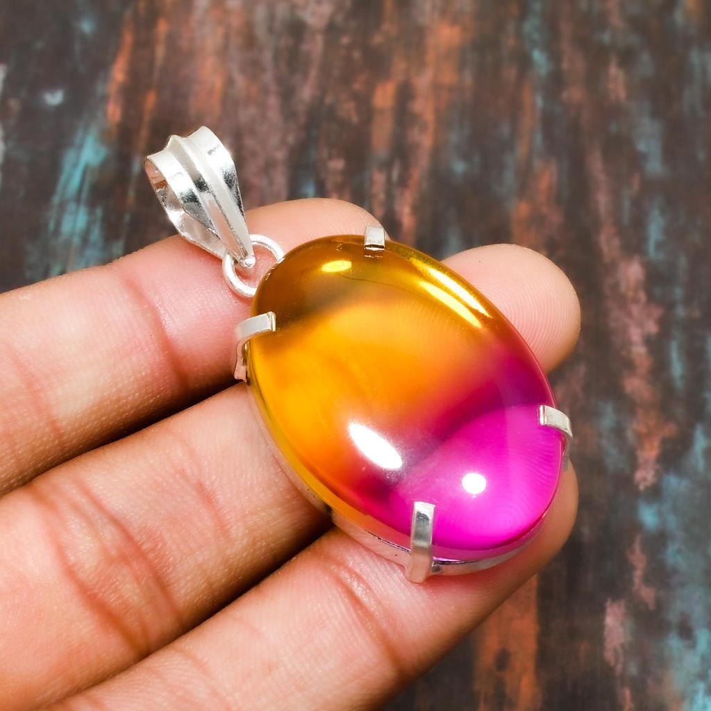 Turmalin Dwukolorowy, Kamień Szlachetny Srebro Próby 925 Ręcznie Robiony Wspaniały Wisiorek Biżuteryjny