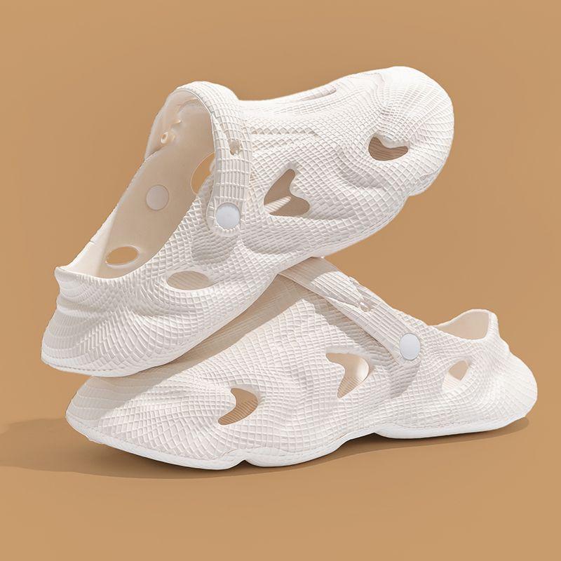 

2024 нове чоловіче літнє взуття з отворами, дихаюче, тапочки з головою-мішком, нековзні кокосові сандалі з напівперетягуванням 45 білий