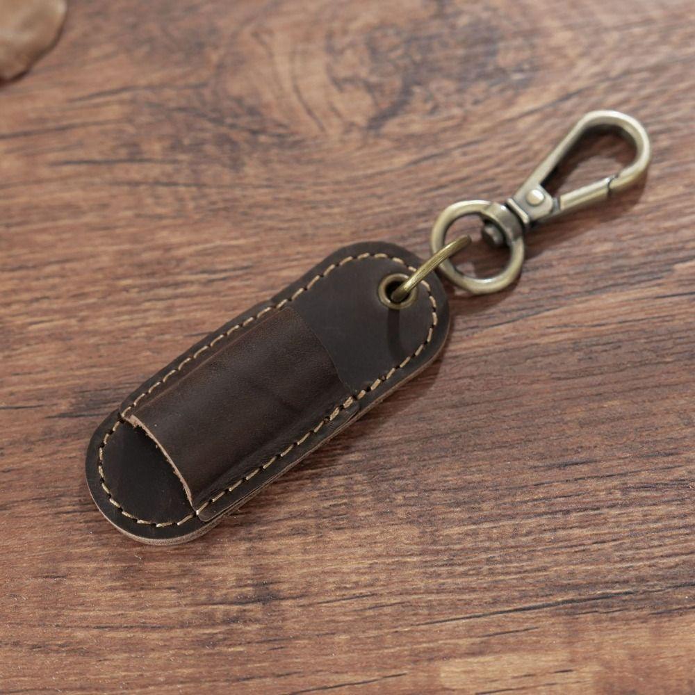 Portable Genuine Leather Pen Case Removable Pen Tray Pen Pouch Keychain Badge Holder