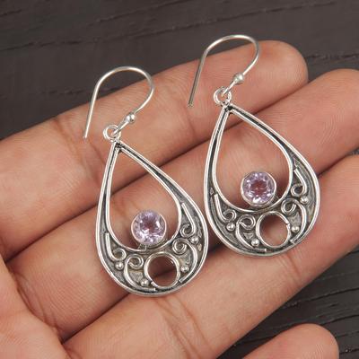 Pendientes de morganita, pendientes de plata de ley maciza 925 hechos a mano con piedras preciosas, joyería antigua, para regalo de compromiso