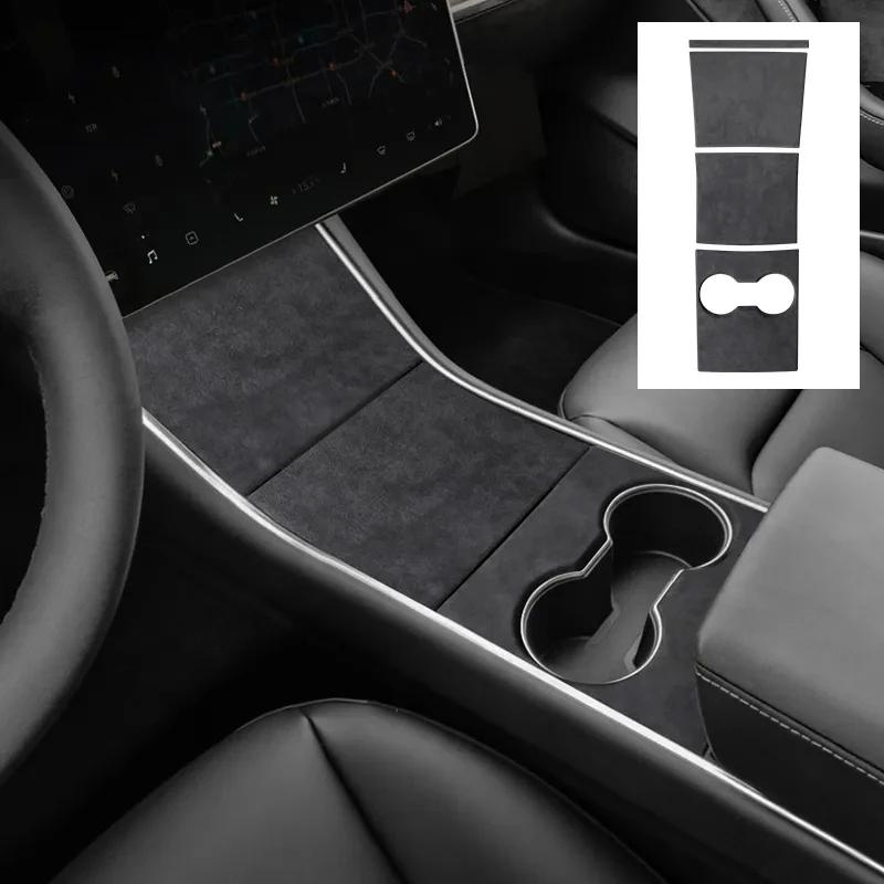 For Tesla Model 3 2019 2020 Top Suede Car Central Console Gear Shifter Panel Modifed Decorative Cover Pad Sheath Shell Sticker