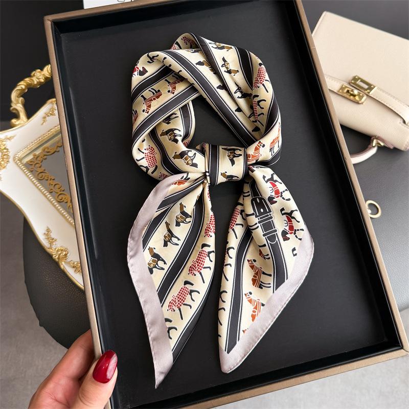 New Modern Polka Dot Printed Silk Scarf Square Scarf High-end Shawl Sunscreen Neck Small Square Scarf Headscarf Women's Scarf