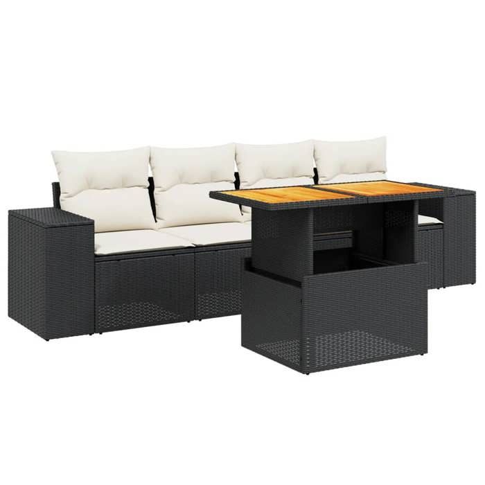 VidaXL Salon de Jardin avec Coussins 5 pcs, Canapés de Terrasse, Ensemble de Meubles de Patio, Mobilier d'Extérieur, Noir 3272512