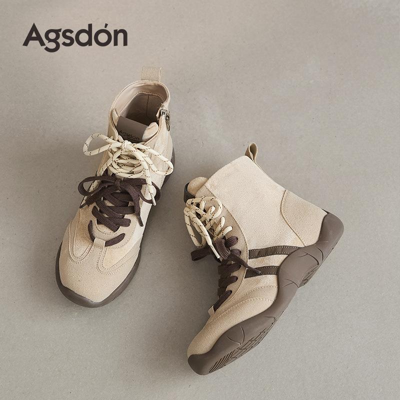 Augustus high-top German training shoes women's 2025 new autumn platform mid-tube casual short boots lace-up Martin boots tide