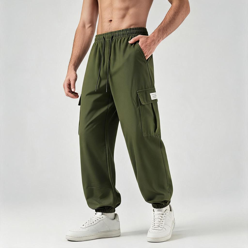 Herren Cargojogginghose Leichte Arbeitskleidung Verjüngtes Bein Mehrere Taschen Design Outdoor Sport Freizeit Hose mit Elastischem Bund und Knöchelbündchen