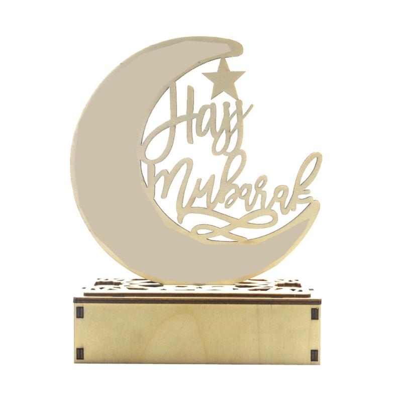 EID Mubaraks Wood Ornament Moon LED Light Ramadans Decoration for Home Islamic Muslims Party Decoration Kareem Eid Gift