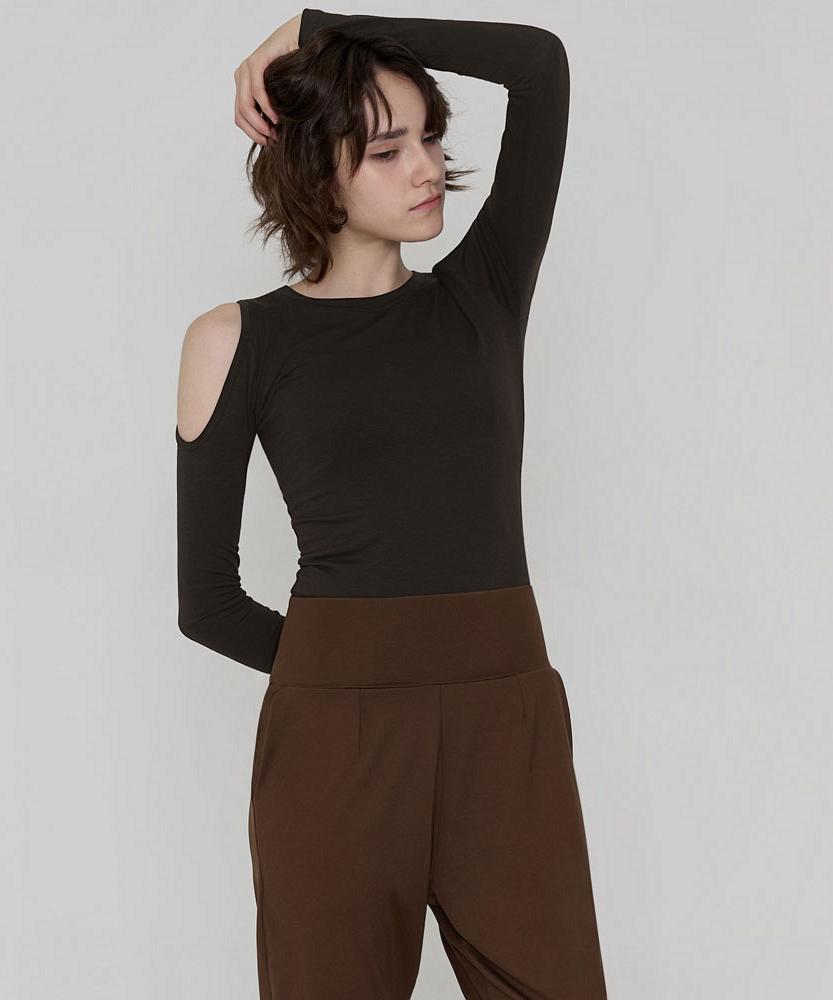 Debiweeo Lucy Shoulder Hole T-Shirt Devi-T0144-Brown
