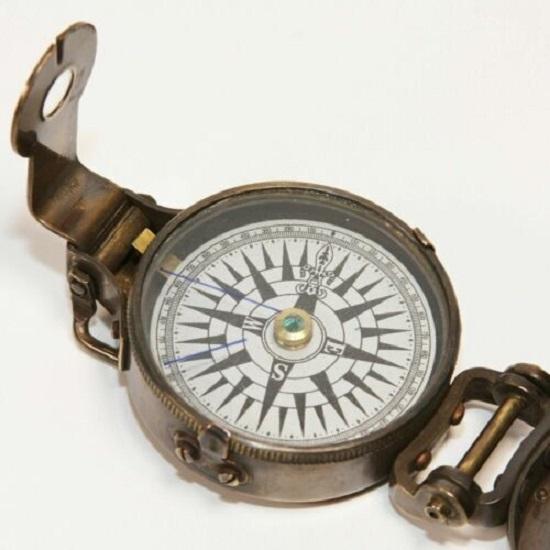 Antique Brass Vintage WWII Military Pocket Compass Maritime Gift Item