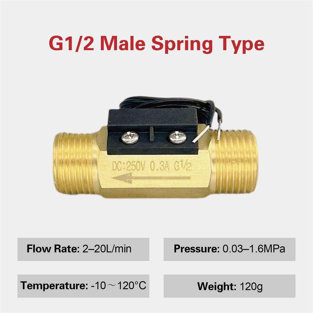 Brass Flow Switch Flow Meter Flowmeter 1.5‑3L/min G1/4 G1/2 Low Flow Water Normally Open Magnetic Spring Sensor Industrial