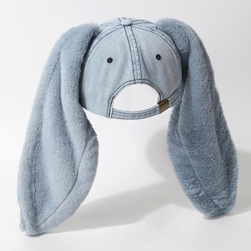 Long Rabbit Ears Adjustable Snapbacks Cap for Women Teens Winter Autumn Distressed Dad Hat Daily Fashion Accessories