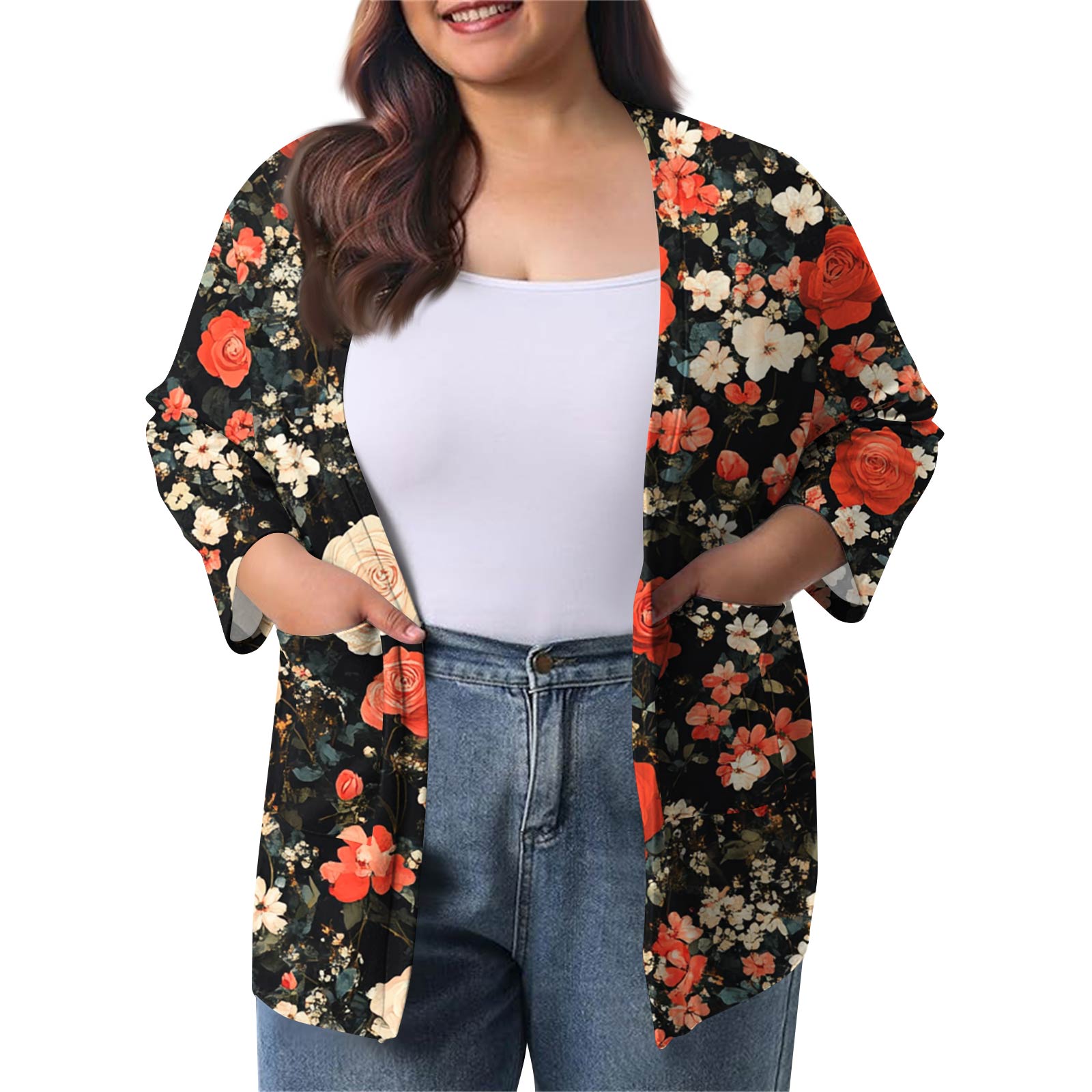 

Женский осенне-зимний модный повседневный однотонный кардиган-жакет длиной до середины бедра с рукавом 3/4 XXXXXL